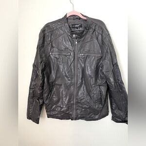 Faux leather fitted bomber jacket